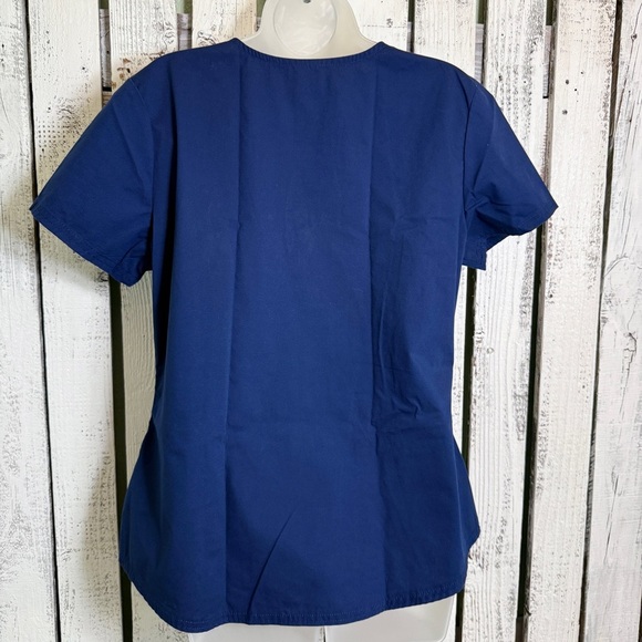 SCRUBSTAR Women's V-Neck Scrub Top Navy Blue Size Medium 3 Front Pockets Fitted - Picture 8 of 10